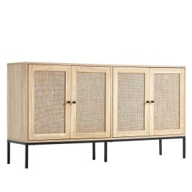 Rattan Cabinet Storage with 4 Magnetic Doors & Adjustable Shelves Natural