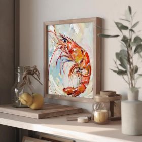 Shrimp Canvas Painting Fish Original Canvas Fine Art Animal Artwork Kitchen Wall Art Decor Gifts (Style: 01, size: 80x80cm)