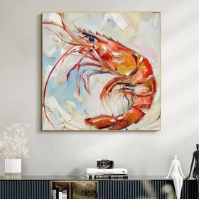 Shrimp Canvas Painting Fish Original Canvas Fine Art Animal Artwork Kitchen Wall Art Decor Gifts (Style: 01, size: 100x100cm)