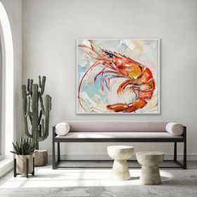 Shrimp Canvas Painting Fish Original Canvas Fine Art Animal Artwork Kitchen Wall Art Decor Gifts (Style: 01, size: 60x60cm)